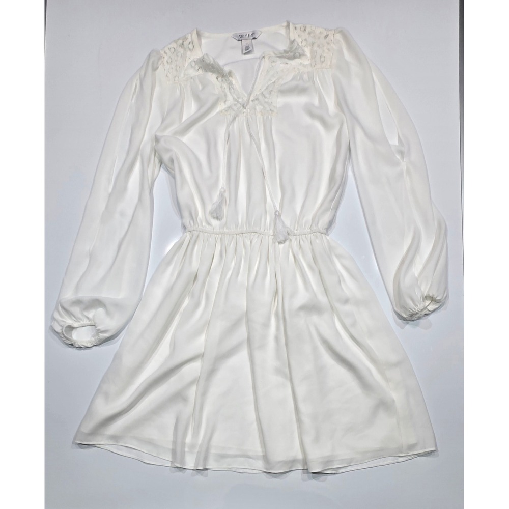 White House Black Market Dress, Long Sleeve, Lace Trim, White,‎ Size 2